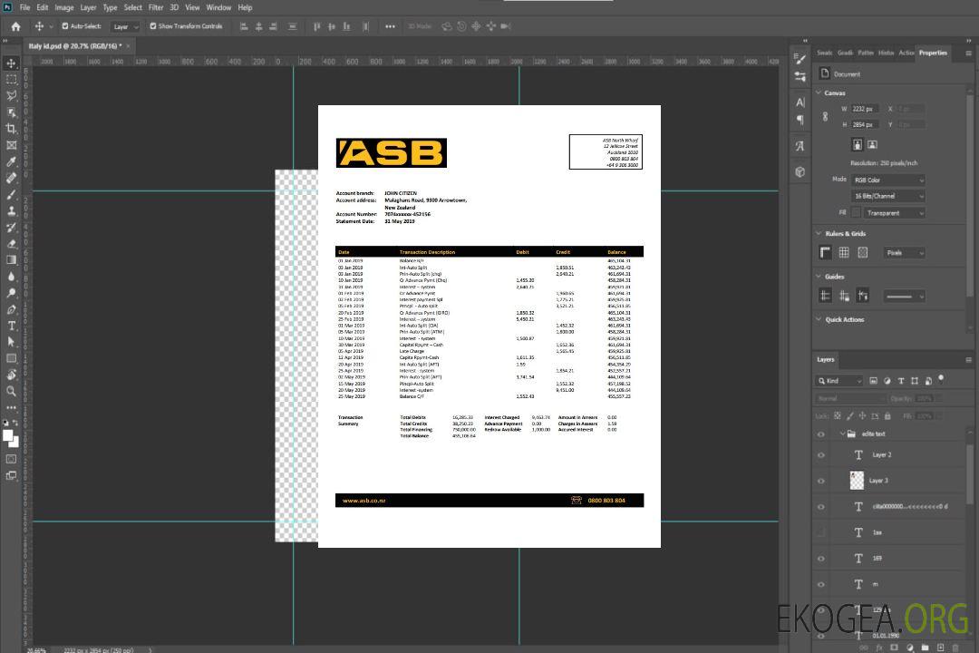 Relevé bancaire ASB de Nouvelle-Zélande template Relevé bancaire ASB de Nouvelle-Zélande template